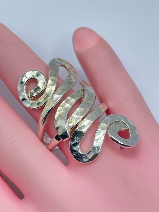 Taxco Jewelry - Vintage Taxco Silver Wrap Ring Hammered Statement Bold Southwestern Sz 8.5